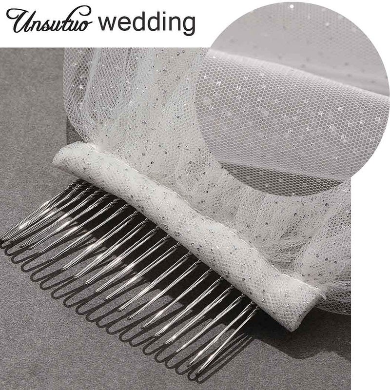 Unsutuo Wedding Veil Bridal Cathedral Veil 1 Tier Drop Veils with Hair Comb for Brides, 118 Inches (Sparkling White) - Image 4